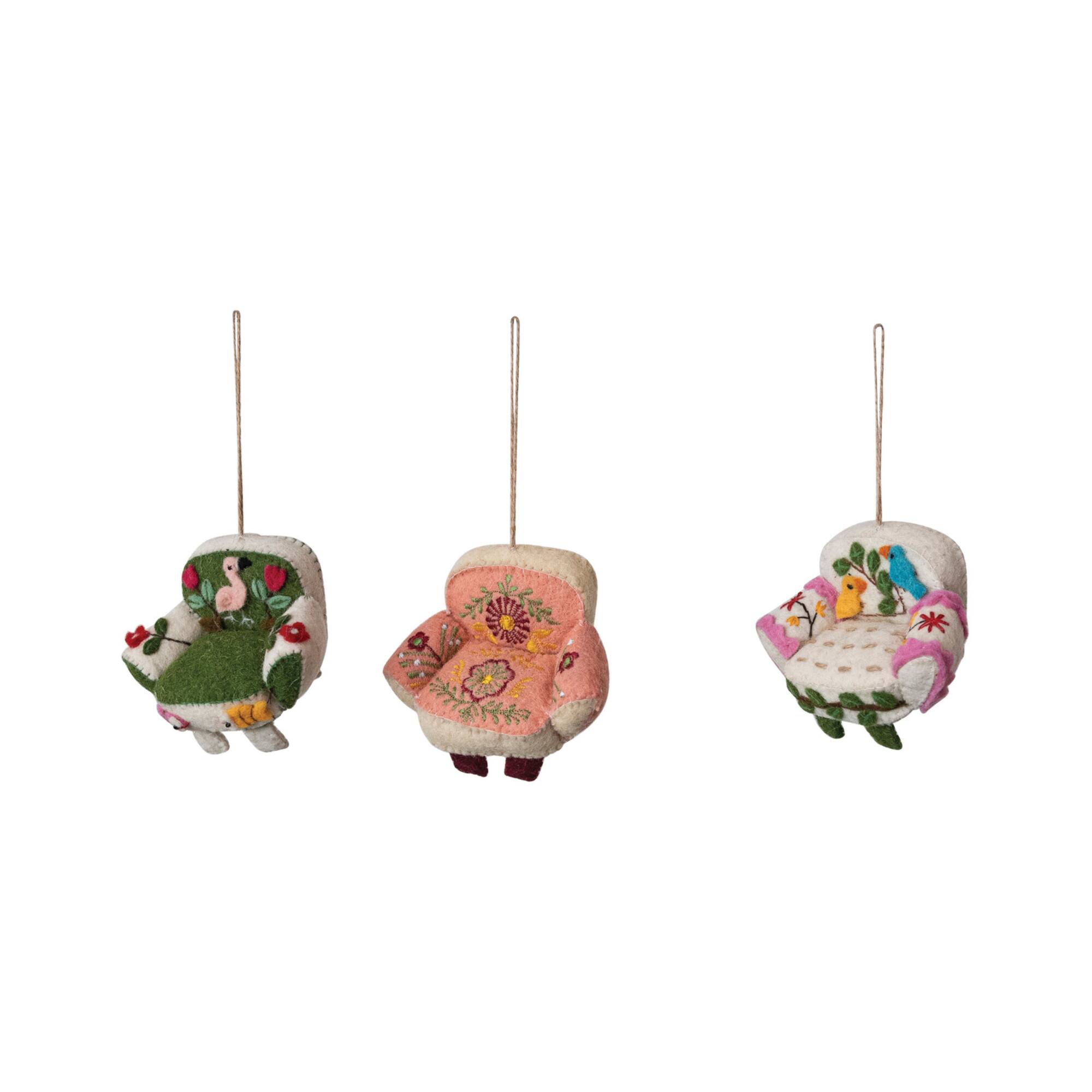 Hello Honey® 3.5" Handmade Wool Felt Sofa Chair Ornament with Applique & Hand-Embroidery Set